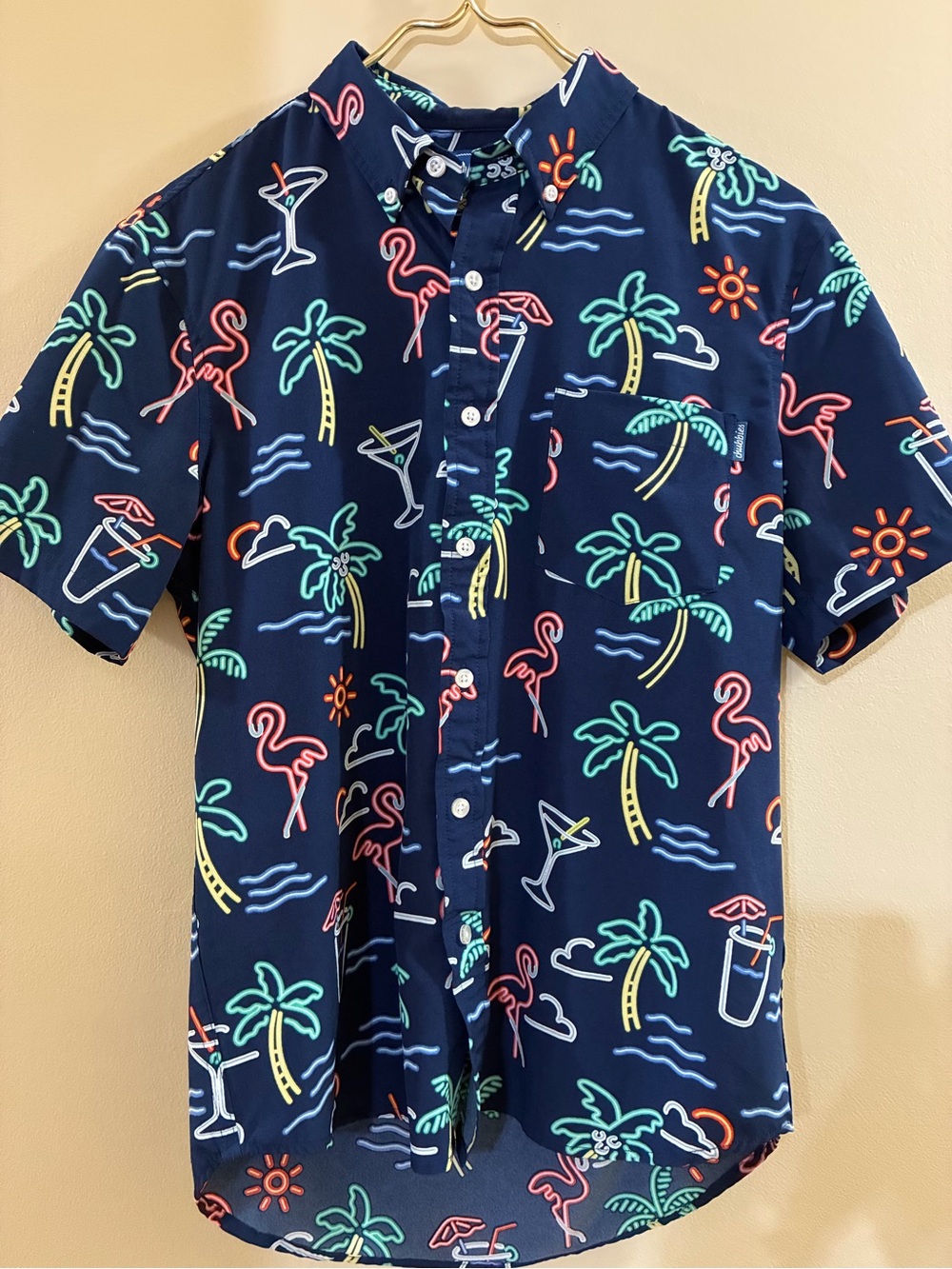 Chubbies "The One Man Wolf Pack” neon flamingo shirt